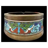 ANTIQUE BRONZE AND CLOISONNE ASHTRAY