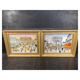 2 ENGLISH STREET SCENE OIL ON CANVAS