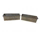 2 LARGE ORNATE RECTANGULAR CAST IRON PLANTERS