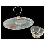 2 PC LOT CRYSTAL AND STERLING TIDBIT TRAY AND