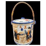 VINTAGE ART POTTERY JAPANESE BISCUIT JAR WITH LID