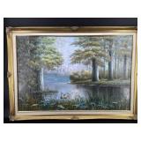 MID CENTURY MODERN SWAN OIL ON CANVAS