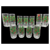 SET OF 11 CHRISTMAS HOLLY BERRY GLASS TUMBLERS