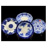 4 PC LOT OF FLOW BLUE PLATES & SERVING PLATE