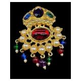 VINTAGE KJL JEWELED CABOCHON BROOCH