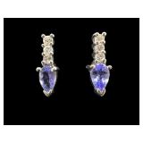 PR OF 14K TANZANITE & DIAMOND EARRINGS