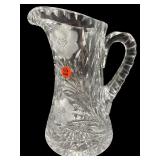LARGE ANTIQUE CUT CRYSTAL AND ETCHED PITCHER