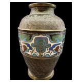 SMALL ANTIQUE CHAMPLEVE ENAMELED VASE