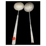2 PC LOT EARLY PEWTER SKIMMER AND LADLE