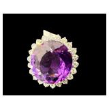 14K LARGE NATURAL AMETHYST & DIAMOND RING