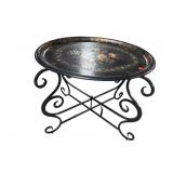 MOTHER OF PEARL INLAID TRAY TOP METAL TABLE