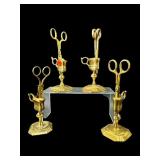 LOT OF 4 ANTIQUE BRASS CANDLE SNUFFERS IN HOLDERS