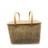 LARGE WICKER AND WOOD PICNIC BASKET