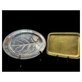 2 PC LOT SILVERPLATE/BRASS SERVING TRAYS