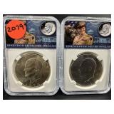 1971 AND 1974 S IKE SILVER DOLLARS IN HOLDERS