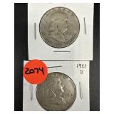 LOT OF 2 1951 FRANKLIN HALF DOLLARS