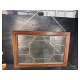 MAHOGANY INLAID LEADED GLASS WINDOW