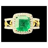 18K 2 TONE NATURAL EMERALD & DIAMOND RING