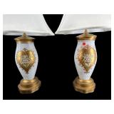 2 PAINT DECORATED ORNATE METAL TABLE LAMPS