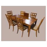 CHERRY BANDED DINING TABLE AND 6 CHAIRS