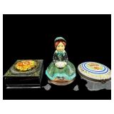 LOT OF 3 LAQUER & PORCELAIN PILL BOXES