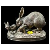 SMALL BRONZE RABBIT FAMILY SCULPTURE