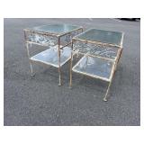 2 IRON GLASS TOP END TABLES