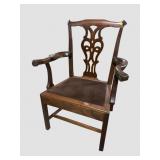 ANTIQUE SOLID MAHOGANY CHIPPENDALE ARM CHAIR