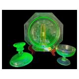 3 PC LOT URANIUM DEPRESSION GLASS