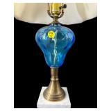 BLUE BRASS AND MARBLE LAMP