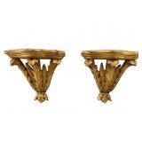 PR OF ORNATE GOLD CHALKWARE SMALL WALL CORBELS