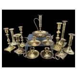 LARGE LOT OF SOLID BRASS CANDLESTICKS