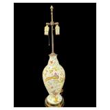 LARGE PORCELAIN BIRD AND FLORAL MOTIF TABLE LAMP