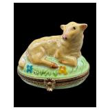 LIMOGES FRANCE PEINT MAIN COW TRINKET BOX
