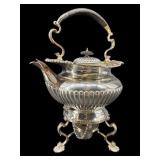 ORNATE ENGLISH SILVER PLATE TEAPOT ON STAND