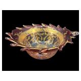 VICTORIAN ART GLASS GOLD PAINTED LEFA BOWL