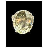 DESIGNER SNJ PRASIOLITE STERLING FILAGREE RING;