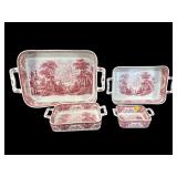 4 PC SET OF RED AND WHITE PORCELAIN NESTING