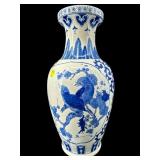LARGE BLUE AND WHITE PORCELAIN BIRD MOTIF  VASE
