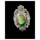 DESIGNER JAY KING STERLING ABALONE MARCASITE RING;