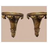 2 LARGE GOLD DECORATED WALL CORBELS