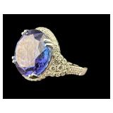 14K NATURAL TANZANITE & DIAMOND RING