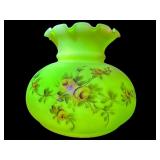 FENTON BURMESE HAND PAINTED FLORAL RUFFLED