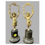 2 ANTIQUE FRENCH GILT BRONZE DANCING CHERUB