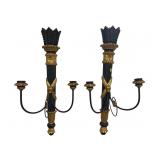 2 ITALIAN ORNATE GOLD 2 LIGHT WALL CANDELABRAS