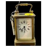 ANTIQUE MINIATURE SWISS BRASS CARRIAGE CLOCK
