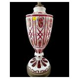 LARGE BOHEMIAN WHITE AND RED PAINT DECORATED LAMP