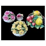 4 PC LOT AYNSLEY PORCELAIN FLOWERS AND FRUIT