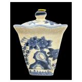 BLUE AND WHITE PORCELAIN FIGURAL COVERED JAR