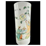 ORIENTAL PORCELAIN FIGURAL CYLINDER VASE